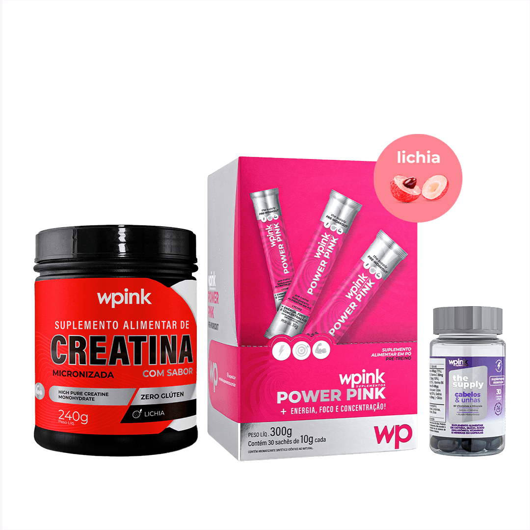 Pré-treino + creatina de lichia + Cabelo e Unha