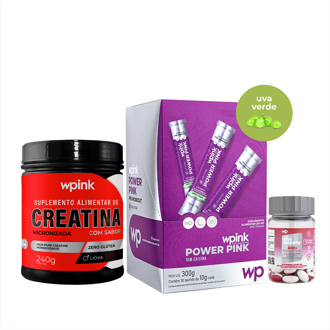 Pré-treino sem cafeina uva verde + creatina de lichia + ácido hialurônico