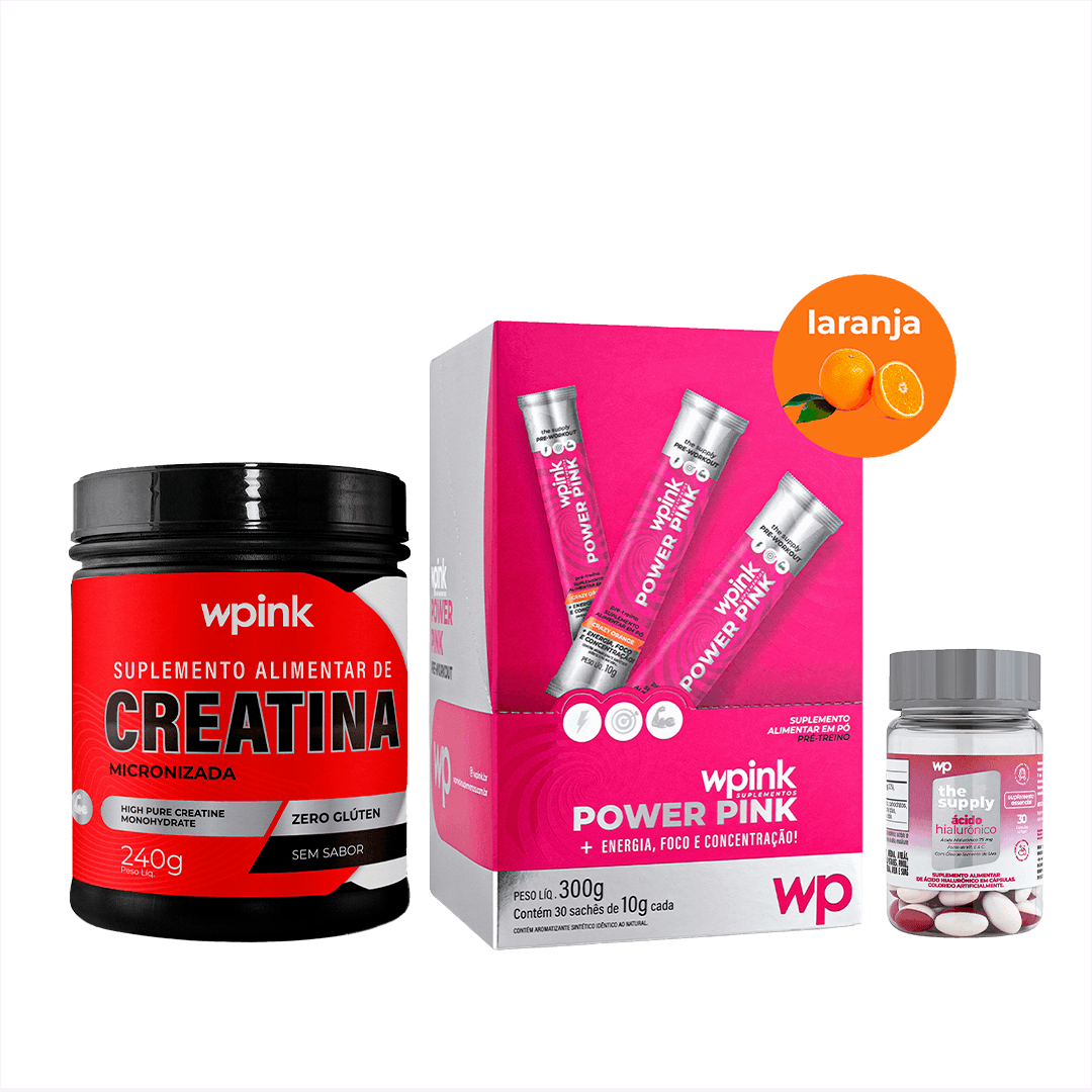 Pré-treino de laranja + creatina sem sabor + ácido hialurônico